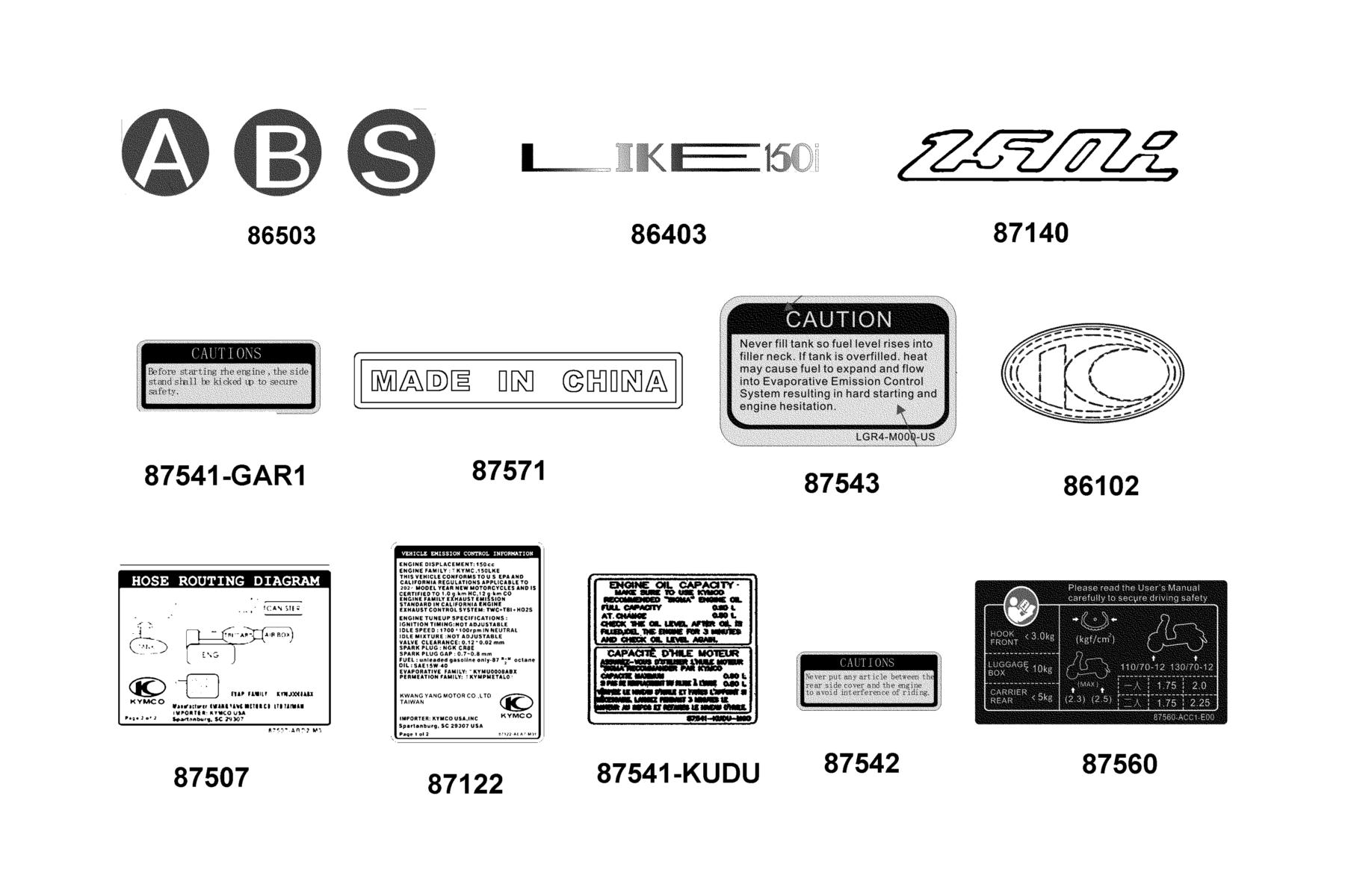 LIKE 150i ABS MY2026 Emblem ● Stripe parts diagram